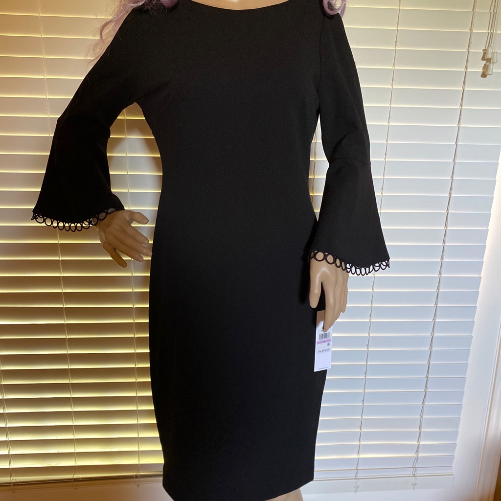Calvin Klein Bell Sleeve Circle Trim Dress 6 Nwt